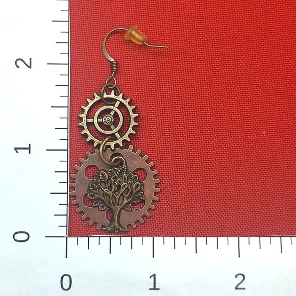 Dangling Gear Earrings Tree of Life Bronze - Picture 9 of 9